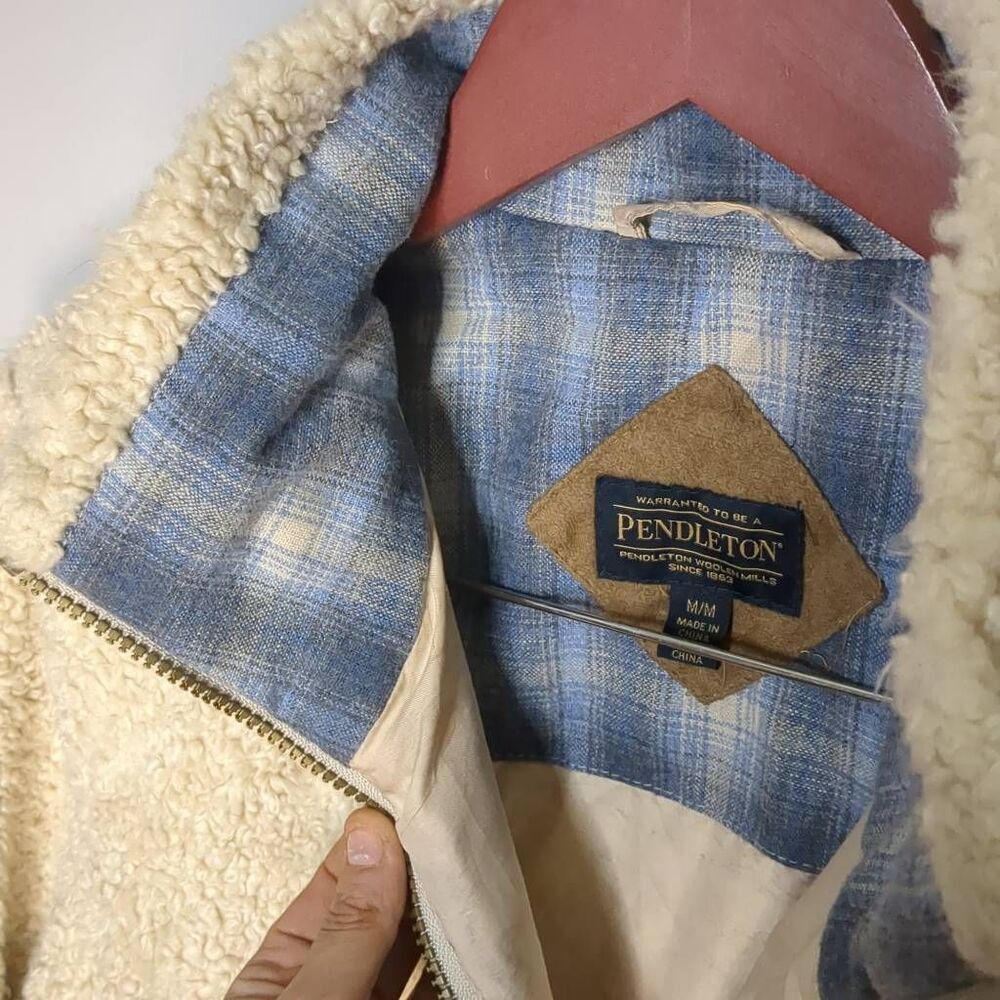 Pendleton Teddy Full Zip Up Jacket Blue Wool Trim… - image 4
